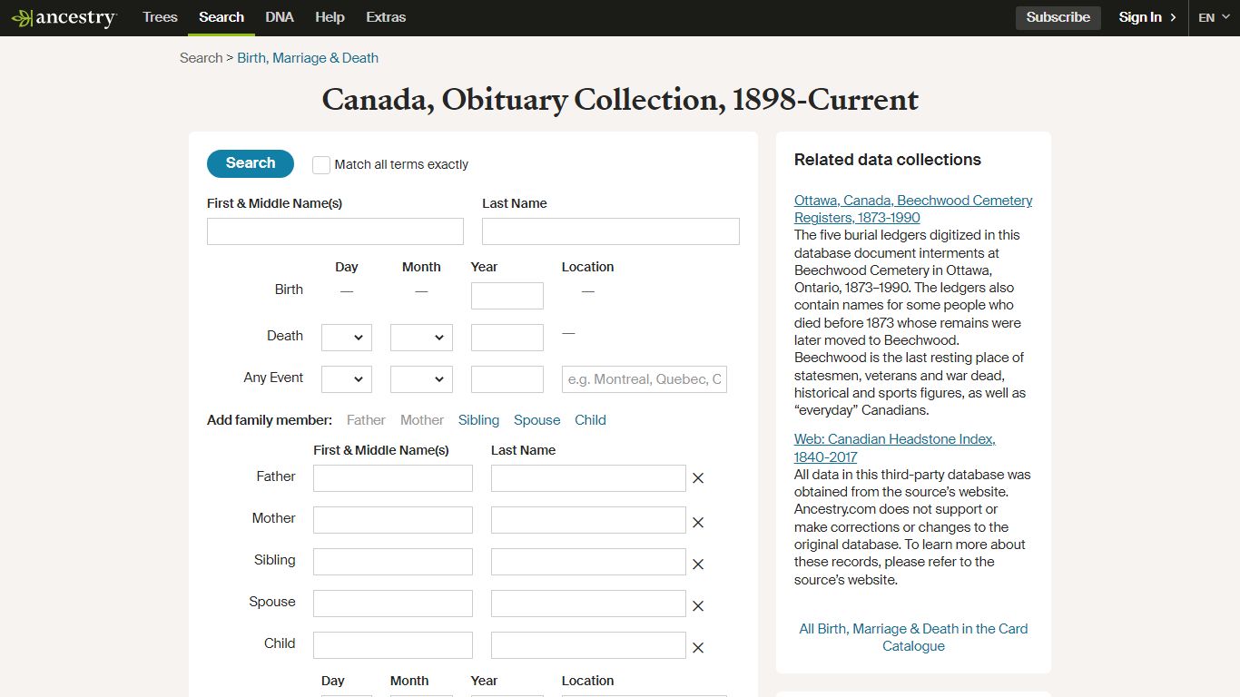 Canada, Obituary Collection, 1898-Current - Ancestry